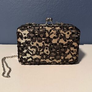 Lulu Townsend Elegant Black Lace With Sequins Evening Clutch - Beige Underlay